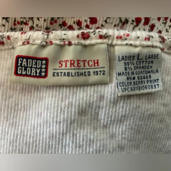 Vintage Women's Faded Glory Floral Top - White and Red Size Large - Picture 8 of 8